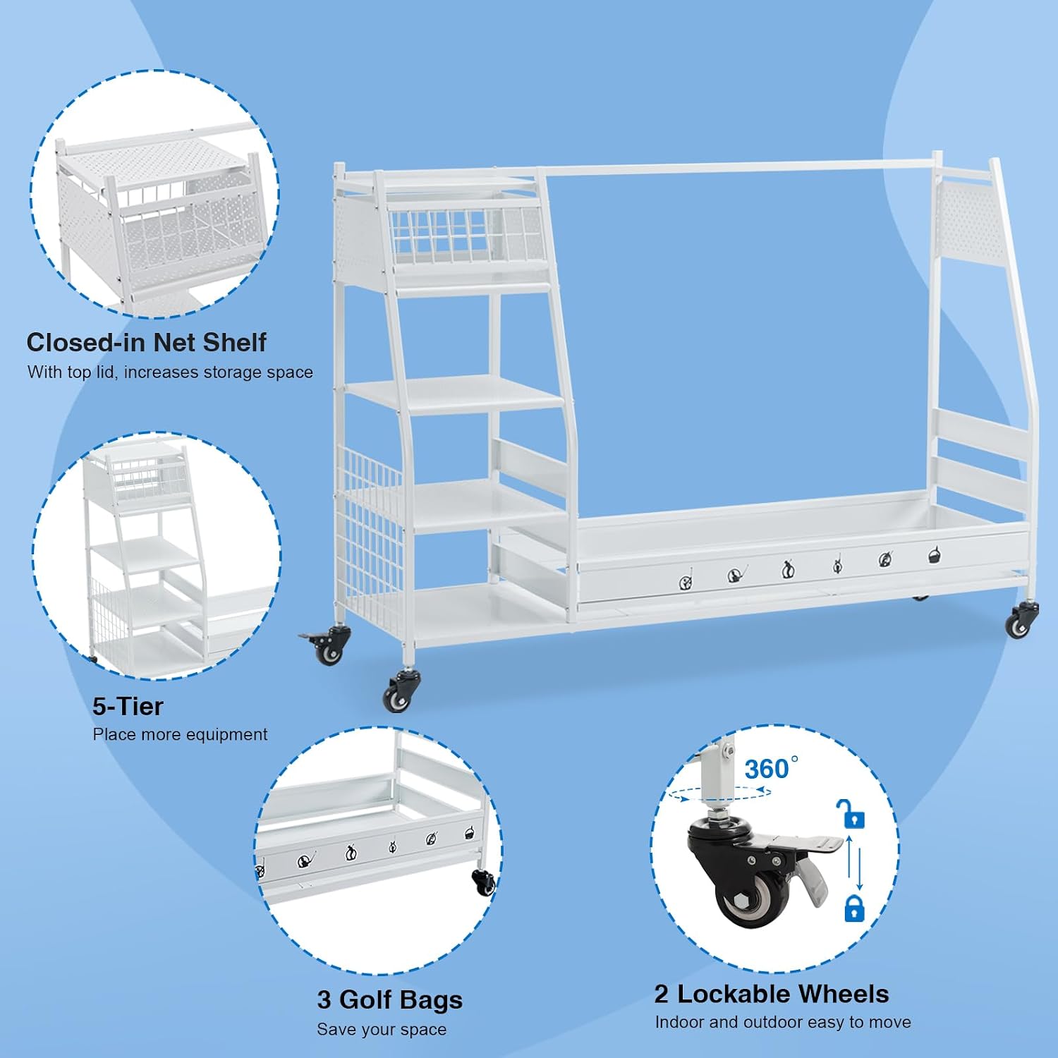Metal Golf Çantası Saklama Gar - Golf Equipment Organizer For Garage incelemesi ve fiyatı